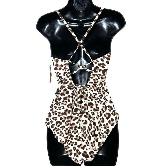 NWT Kona Sol Women’s Leopard Print Wrap Belt One Piece Swimsuit Size Medium - Picture 4 of 8